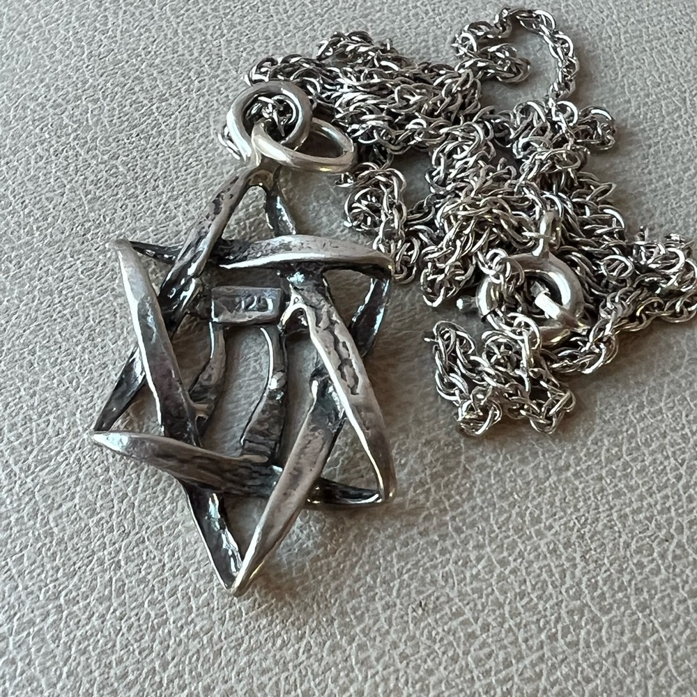 VINTAGE MAGEN DAVID STAR OF DAVID CHAI PENDANT NECKLACE 925 STERLING SILVER - Picture 7 of 16